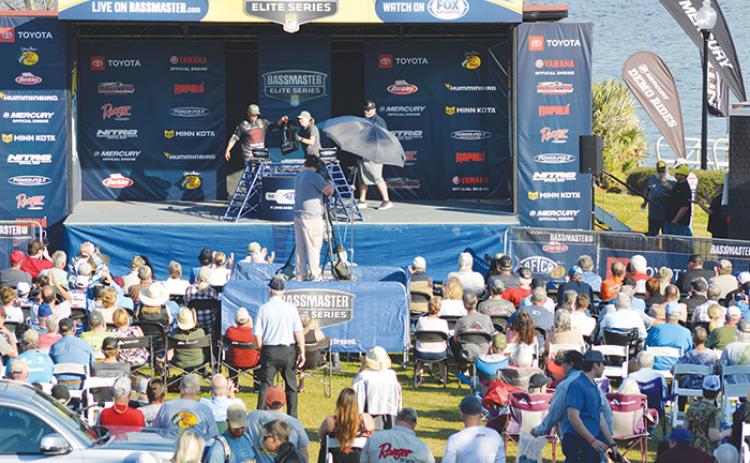 A crowd gathered for the Bassmaster Elite Series afternoon weigh-in Feb. 10, the first day of the four-day event in Palatka.