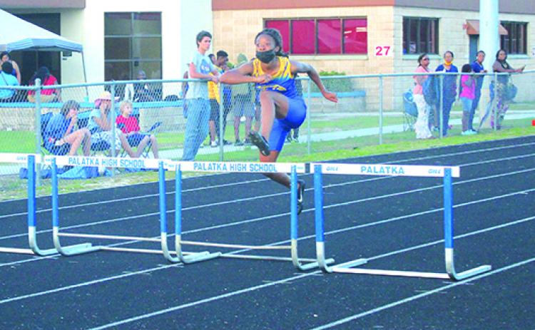 Palatka’s Al’Leah Ford has a chance of advancing on to the Region 2-2A meet in both the 100-meter high and 300-meter intermediate hurdles. (MARK BLUMENTHAL / Palatka Daily News)