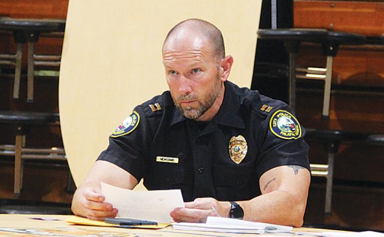 Palatka Police Capt. Matt Newcomb listens to community concerns at Tuesday's public meeting.