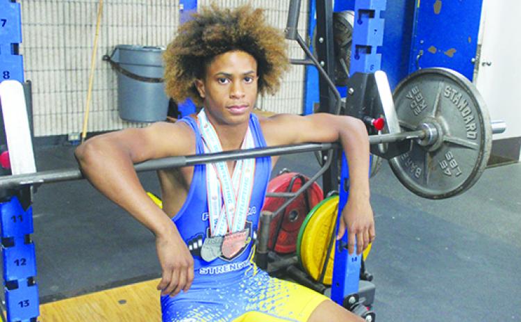 Palatka’s Ishmael Foster, a sophomore, finished in the top five in both traditional and snatch competitions at the FHSAA 1A championship. (MARK BLUMENTHAL / Palatka Daily News)