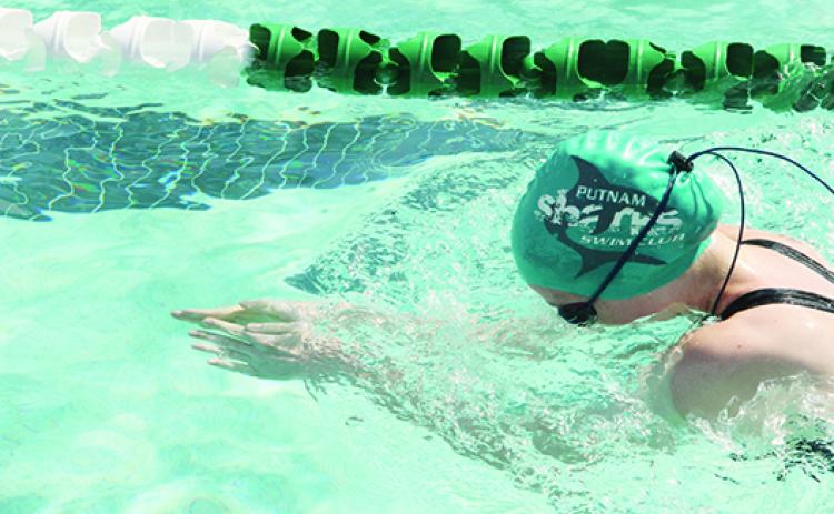 Putnam Sharks swimmer Hannah Antonio competes in the girls 13-14 years old 50-yard breastroke race against host Eagle Harbor Saturday. (COREY DAVIS/Palatka Daily News)      