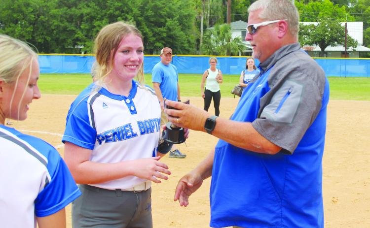 Peniel Baptist Academy softball coach Jeff Hutchins can pick up his 100th career victory tonight at Rotary Park against Interlachen. (MARK BLUMENTHAL / Palatka Daily News)